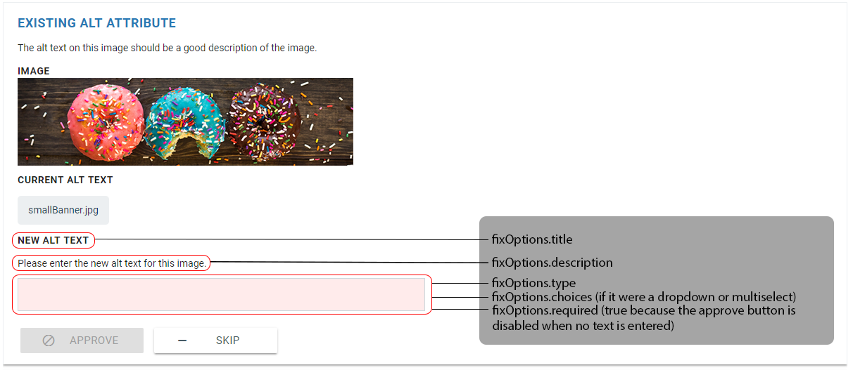 Issue card with object key descriptions alt text